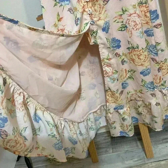 Forever 21 floral dress thin strap w/slit in front pink maxi dress size medium - Picture 3 of 7